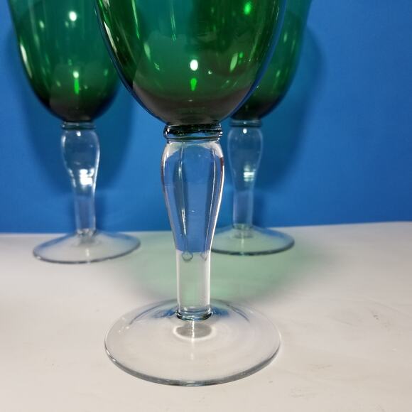 Three Art Land green glass goblets flared rim 7 3/4"  3.1476 - Picture 4 of 11